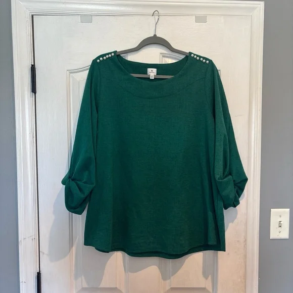 dressbarn Teal Blouse with Shoulder Buttons - Picture 2 of 6